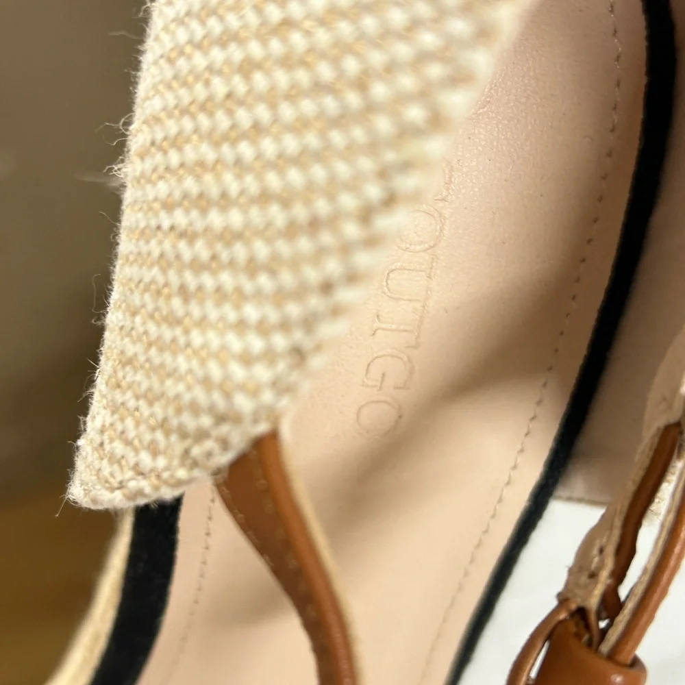 Black and Cream Ankle-Strap Espadrille Flats